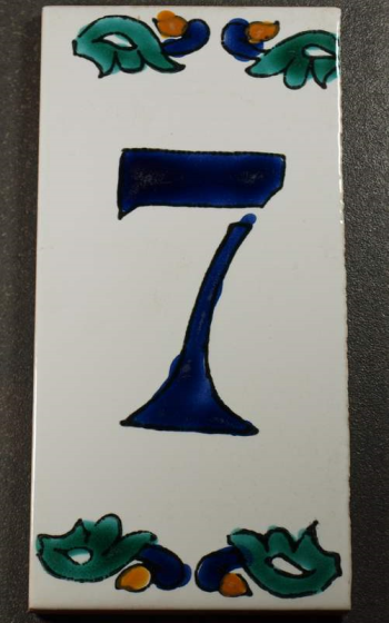 Numéro Artisanal 7 en Faience 7,5 x 15 cm