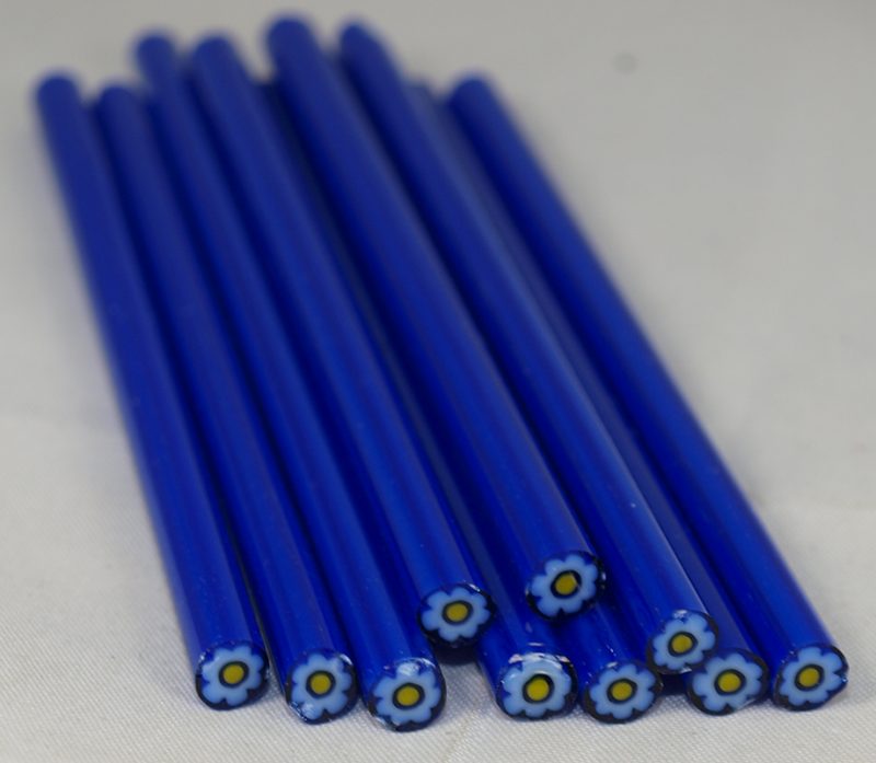 Tige Millifiori Cobalt n°54 Fleur Bleu et Jaune, par 100g