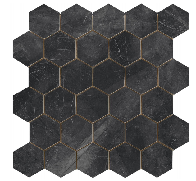 Hexagono Lotus Black, 30 x 30 cm, Ep.9 mm, Vendu au m², 1 Bte = 0.81 m² 