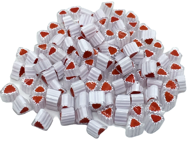 Millefiori  triangle semi-transparent blanc  rouge 4-5 mm, par 50g