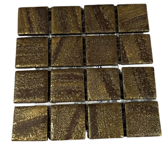 Pate de verre Marron et Or - 2,5 x 2,5 cm, Par 100 gr