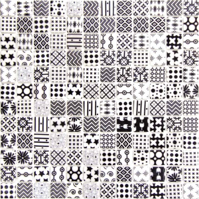 Pate de Verre Motifs Moma Blanc-Noir 2.5 x 2.5 cm, par 100g