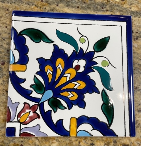 Décor Faïence Tunisien - Bleu Vert Jaune - 15 x 15 cm, Vendu à la pièce