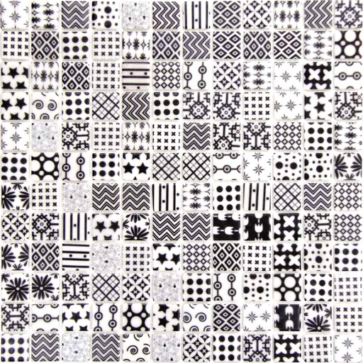 Pate de Verre Motifs Moma Blanc-Noir 2.5 x 2.5 cm, par 100g