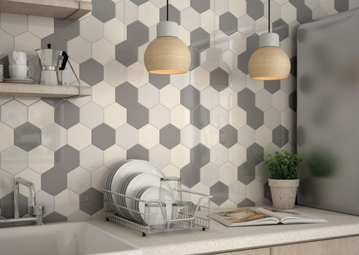 Faïence Scale Hexagon, 12.4 x 10.7 cm, Vendu au m², 1 Bte = 0.50 m²